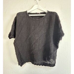Rossopuro Made In Italy Womens Crinkle Textured Linen Top Small Black Casual
